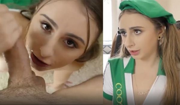 男子爆操送货女子的小骚逼，她的美貌那么吸引，让男