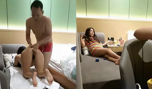 约操包臀裙少妇,老哥花样多让少妇躺沙发推油,按完