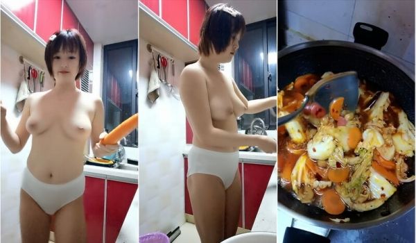 气质短发可爱萌妹,父母不在家,壹个人玩耍,穿条内
