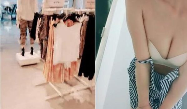 酷暑来临，时尚美少妇逛商场发臊，试衣间换衣服紫薇