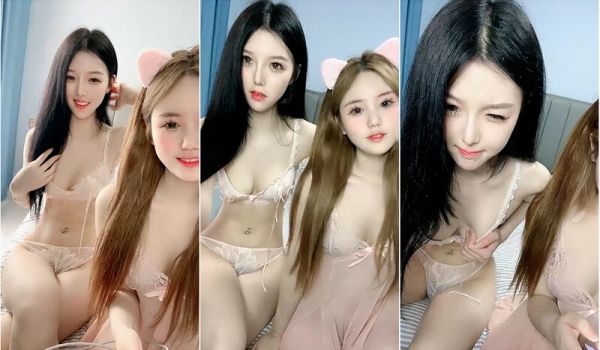 高颜值姐妹花,两个小妹妹颜值都不低,性感套装内衣