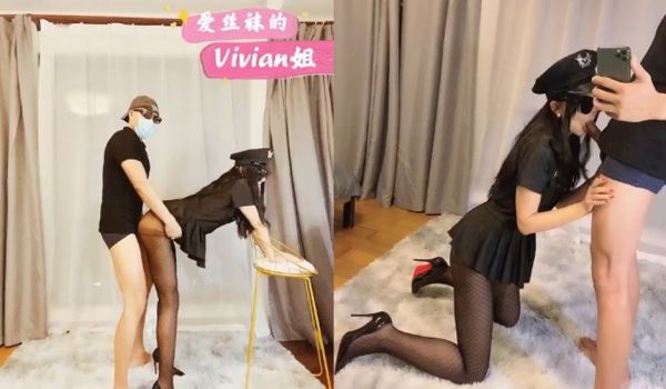 爱丝袜的Vivian姐-黑衣女警高跟鞋足交