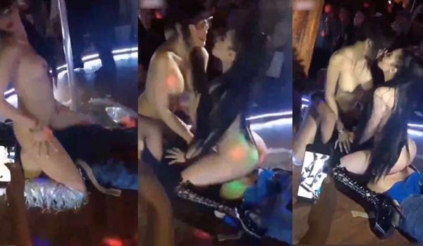 淫乱夜场这哥们运气真好被两个大奶美女双飞全场观众