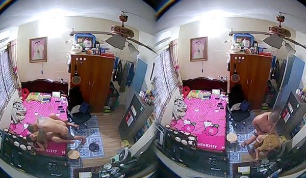 偷拍媳妇偷情房东家里卧室高处偷放针孔摄像头偷拍到