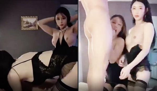 国产TS系列高颜值的诗诗和君君和健身小鲜肉3P_