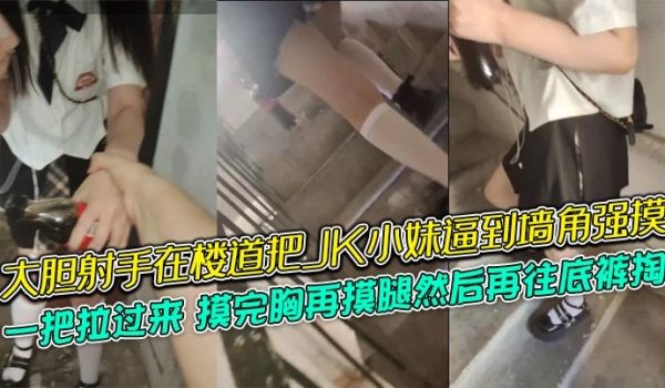 大胆射手在楼道把JK小妹逼到墙角强摸一把拉过来摸