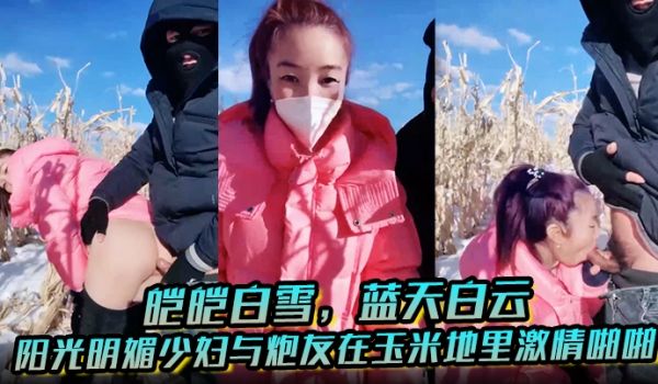 皑皑白雪，蓝天白云，阳光明媚少妇与炮友在玉米地里